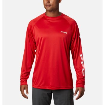 Columbia Sweater Heren, PFG Terminal Tackle Long Sleeve Rood Wit, 70FOPYGQW